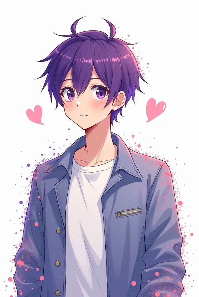 as if a person had drawn roughly, anime, man, neat purple hair, youtube profile, white wallpaper, dot art