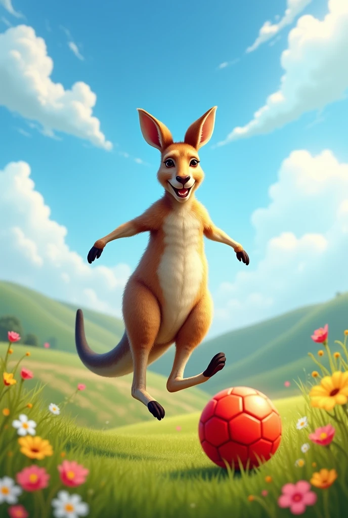 A kangaroo playing soccer