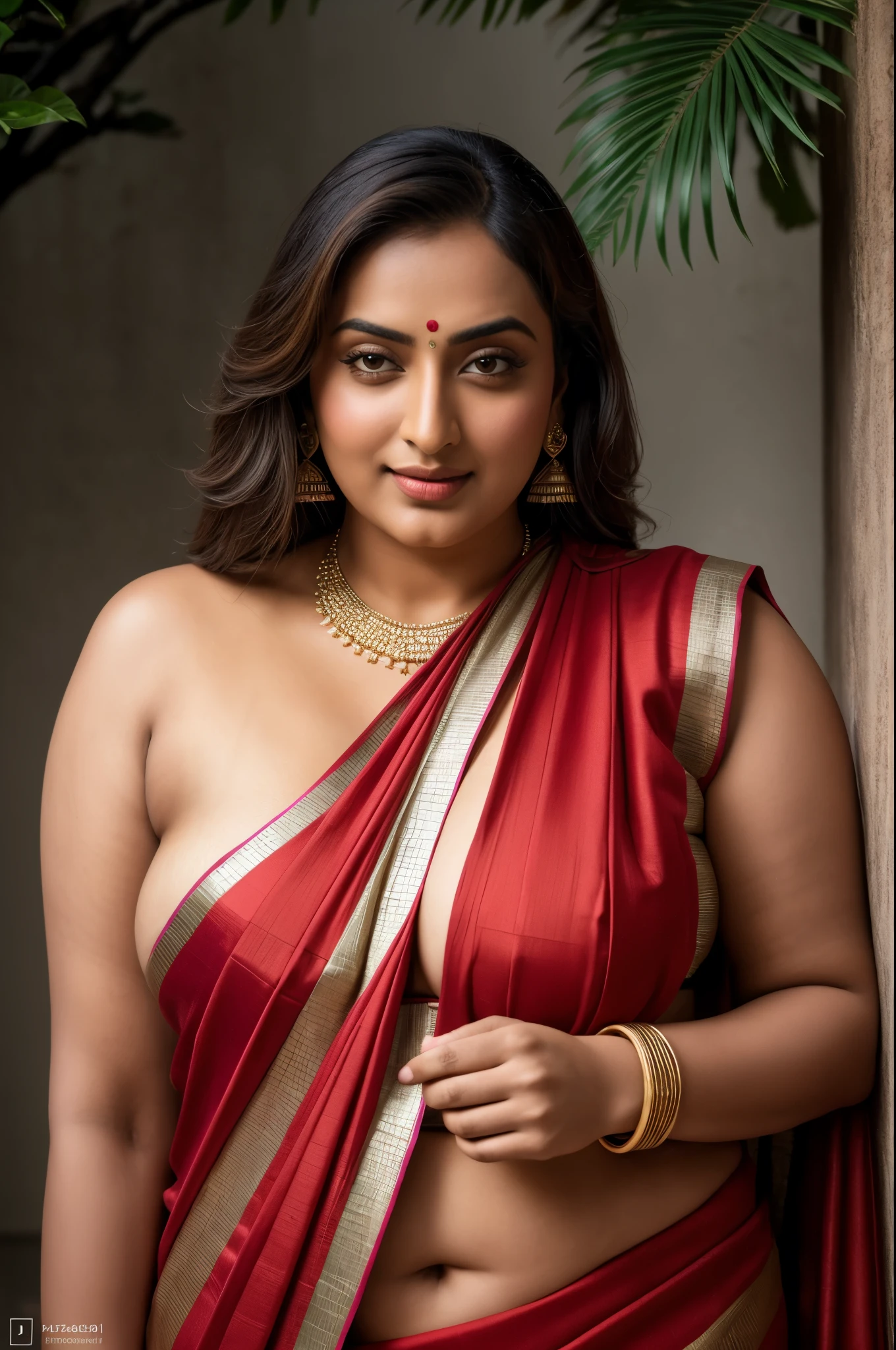 Foto RAW, photorealistic, photography, full body shot, master shot, perfect eyes, goddess like beauty, pierced eyes, perfect thick chubby mallu Desi aunty bhabhi, Wearing a Stanapatta, a chest-band.Saree model, model Photography, Indian saree shoot, Indian traditional wear advertising photography, traditional wear brand shoot, face of Indian actress Sonakshi Sinha, masterpiece, realistic, realism, incredible details, pleasure, photorealism, detailed skin, skin pores, high contrast, photorealistic Artstation 8k HD digital art trend of high definition and detailed realistic skin texture, ultra detail, realistic skin texture, armature, best quality, ultra high definition, (photorealistic:1.4),, high resolution, detail, raw photo, sweat, Re sharp, by Lee Jefferies Nikon D850 Film Stock Photo 4 Kodak Portra 400 Camera F1.6 Lens Rich Color Ultra Real Realistic Realistic Textures Dramatic Lighting Unreal Engine Trending at Art Station Cinestill 800,(pele altamente detalhada: 1.2), 8k UHD, DSLR, soft-lighting, alta qualidade, grain of film, Fujifilm XT3,she didn't like to wear blouse or bra, she is happy to wear only saree, intricate, she hates blouse or bra, detailed hairy armpits, hyper realistic skin, skin pores, skin texture, sweat, veins, juicy deep navel, sexy navel folds,
