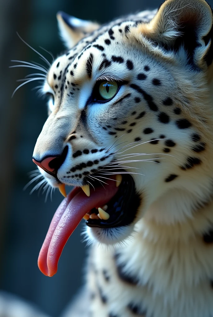 By Taran fiddler, bara, solo,snow leopard , sucking disembodied dick, dick suck, oral sex, cumming, detailed cum, semen in detail, in bedroom, dynamic angle, close up, zoom in on face