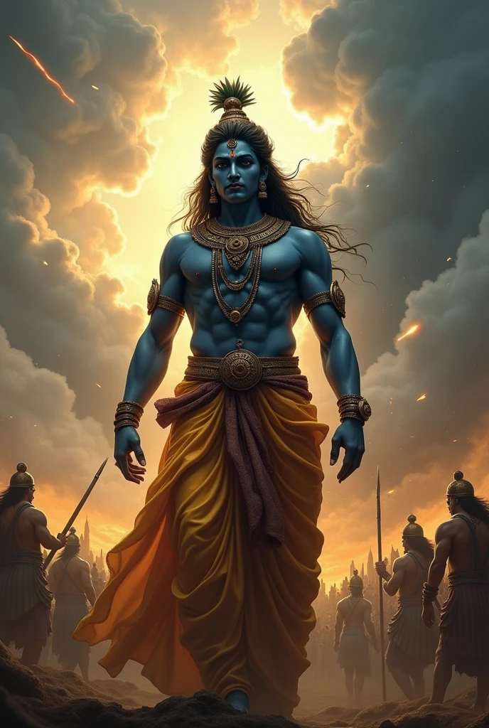 Shree krishan name'lord , danger background ,mahabhart sky