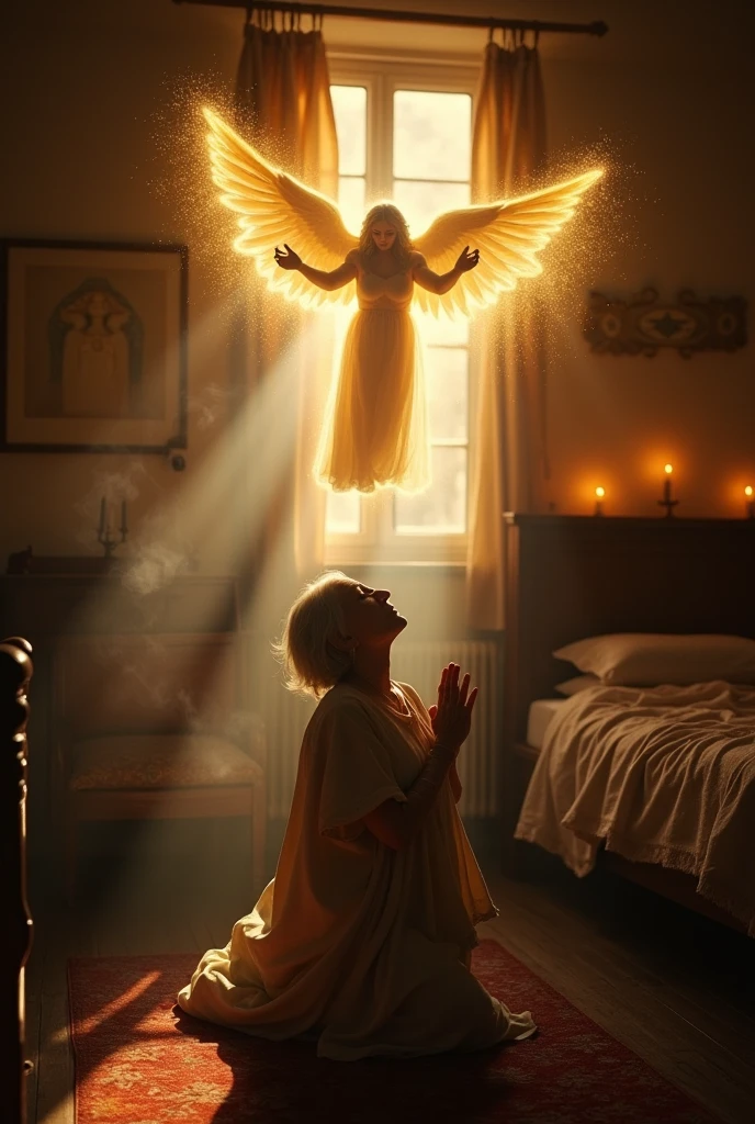 The grandmother prays to God and an angel appears 
