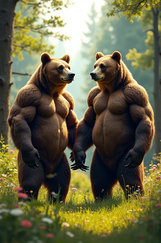 2 big bodybuilder bear with sixpack abs