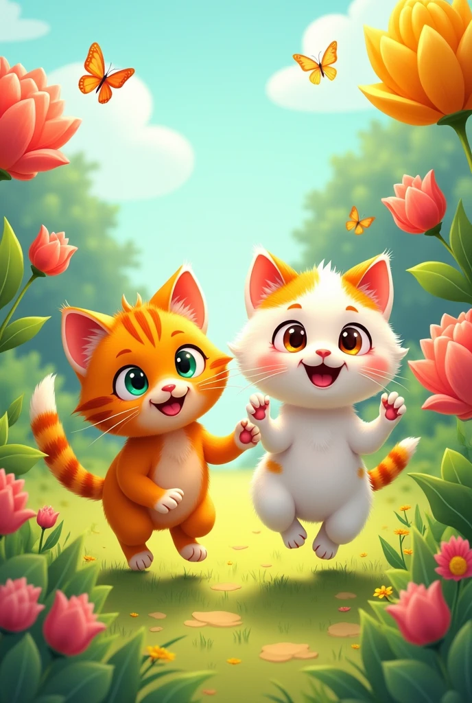 An orange cat and a whity orange cat in draw toon