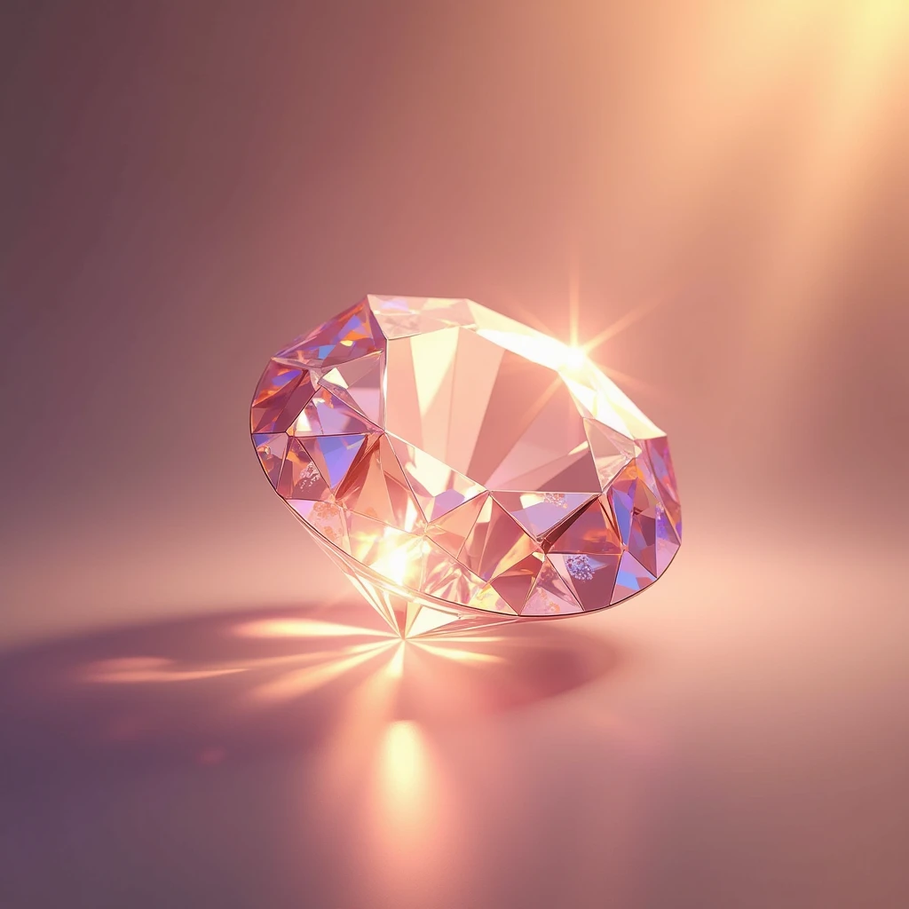 An artistic image of an imperfectly shaped diamond shining brightly. Soft, glowing light surrounds the diamond. The background is a gradient of warm, soothing colors like soft pinks and golds.