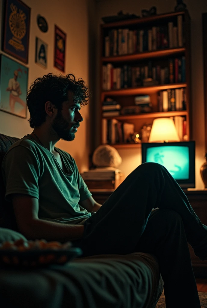 One man in room tv see