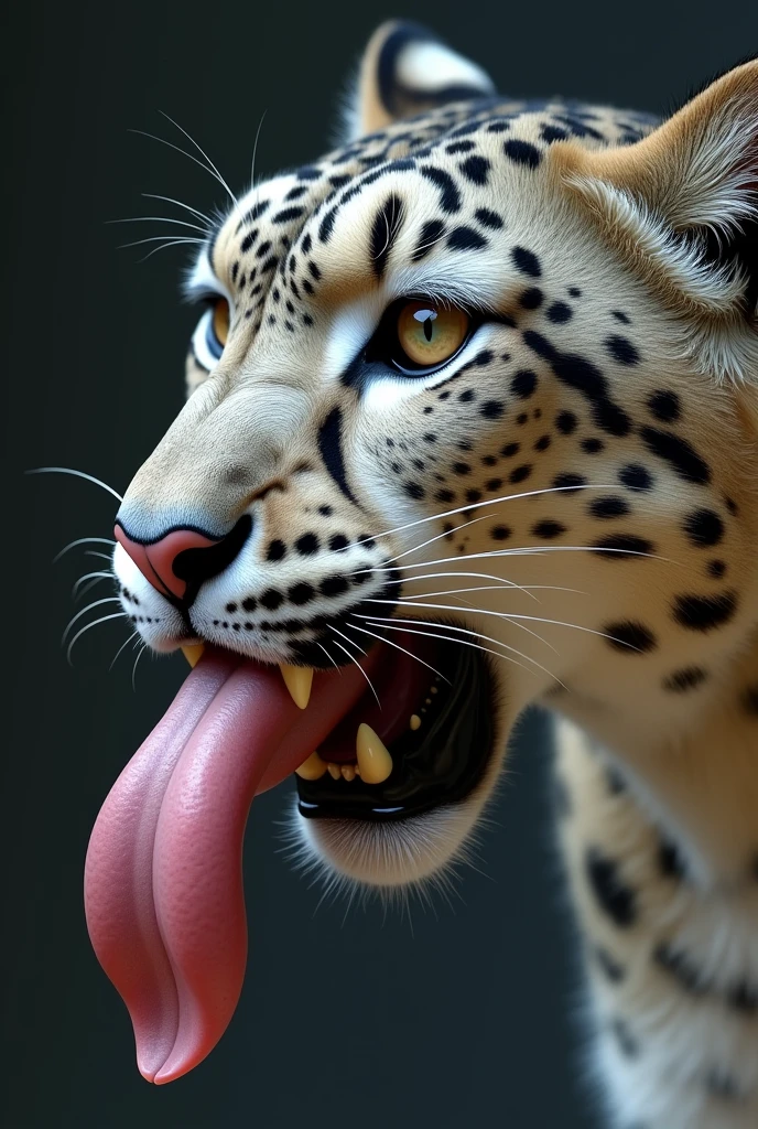 a snow leopard sucking a disembodied dick, detailed cum, semen in detail, oral sex, cumming, dynamic angle, close up, zoom in on face, realistic, photorealistic, 8k, high quality, masterpiece, intricate details, sharp focus, vivid colors, studio lighting, physically-based rendering