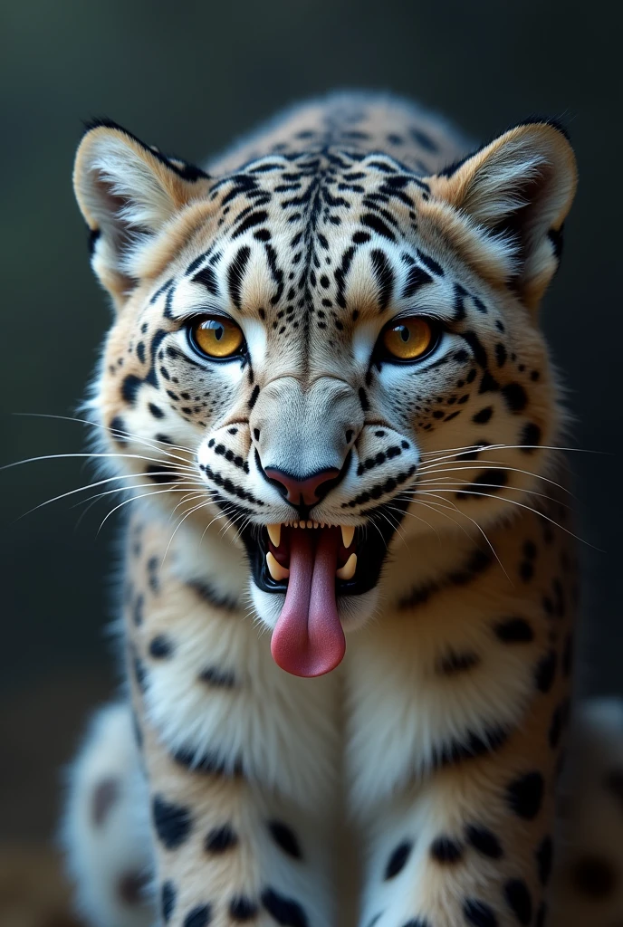 a snow leopard sucking a disembodied dick, detailed cum, semen in detail, oral sex, cumming, dynamic angle, close up, zoom in on face, realistic, photorealistic, 8k, high quality, masterpiece, intricate details, sharp focus, vivid colors, studio lighting, physically-based rendering