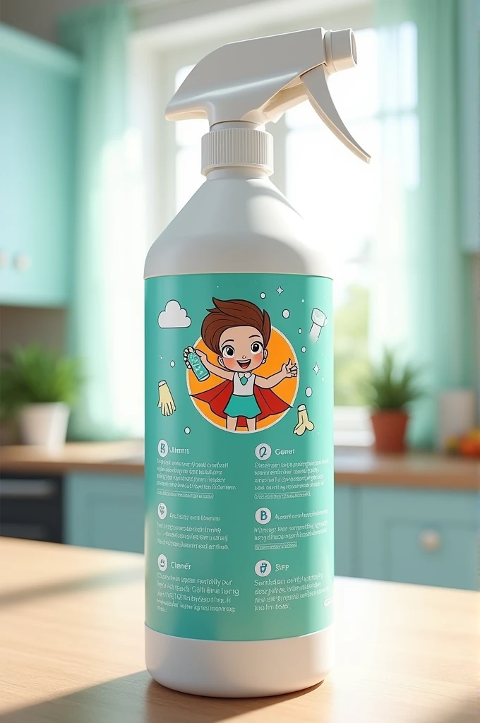 Create a label of photo instructions on how to use a 5 litre can of glass cleaner