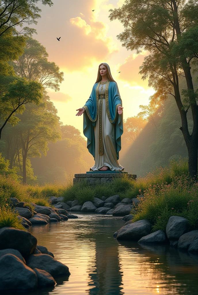 a scene of the riverbed with the image of Saint Our Lady of Aparecida