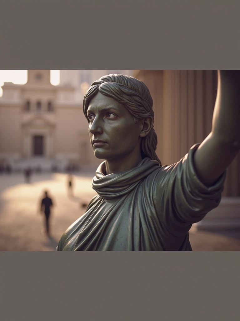 Fille devant la statue de la liberte