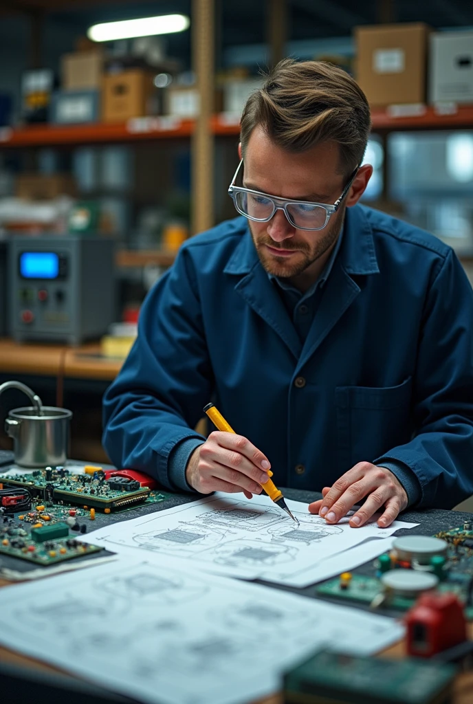 Electrical engineer on his work