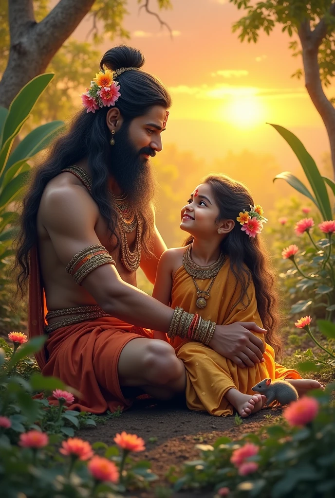 Beautiful girl with hanuman and mouse