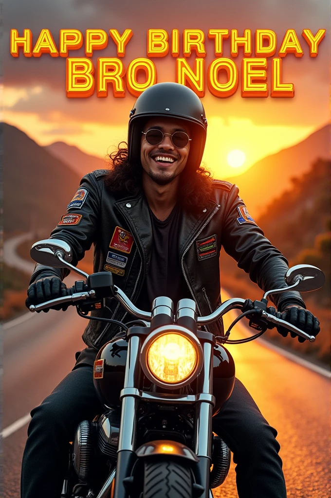 Create a high quality HD, 3D of a Filipino Biker with written words " Happy Birthday Bro Noel"