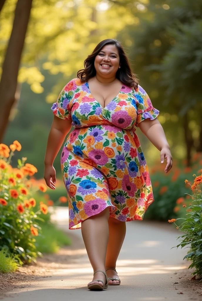 An overweight woman with a lot of arm and leg fat