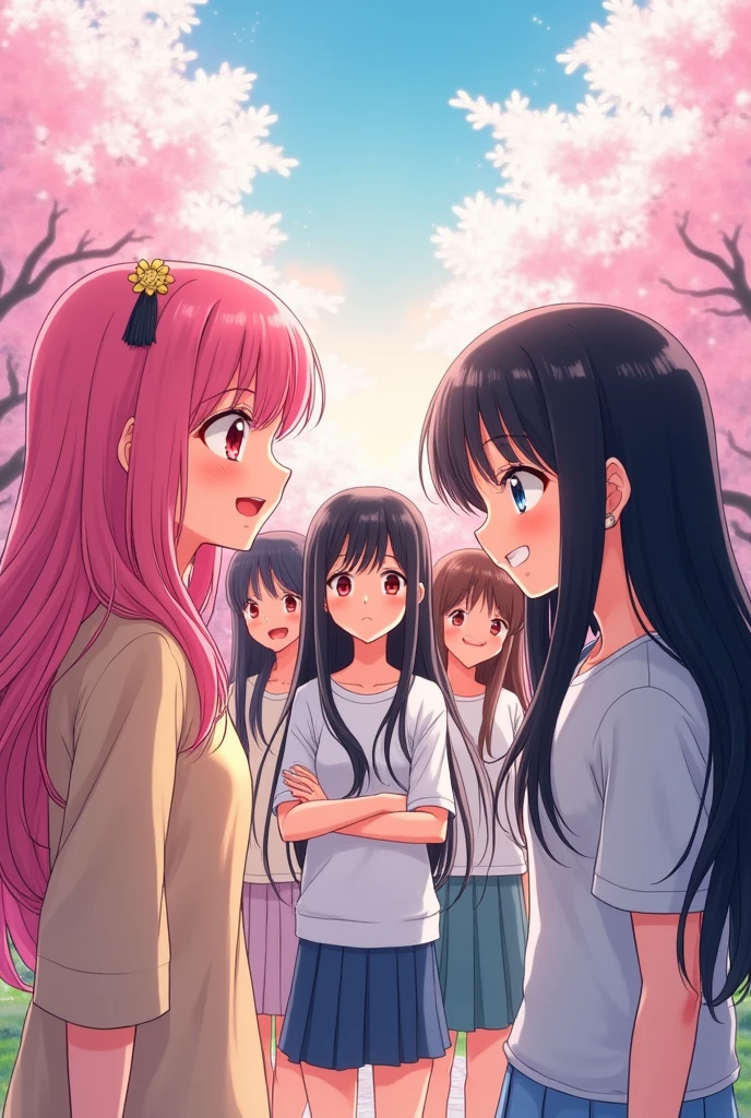 Cinq fille une au cheveux rose trois au cheveux longs et noir et une au cheveux noir mais cour
Elles sont nu
 en style manga 