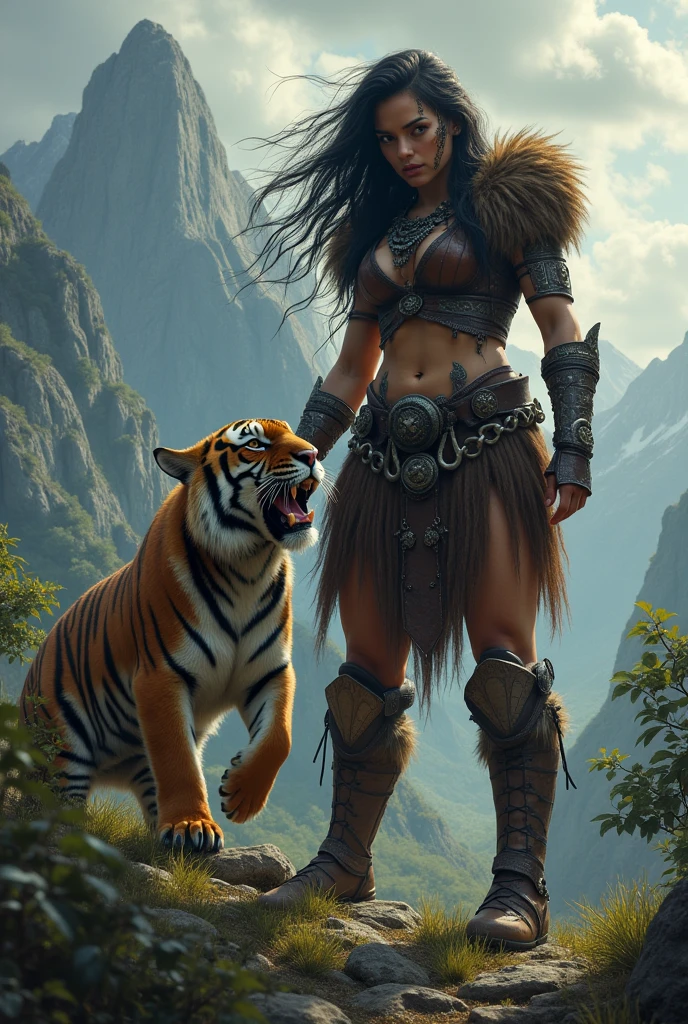 giantess barbarian woman slays tiger