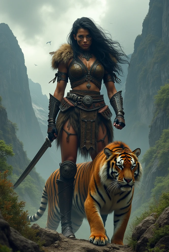 giantess barbarian woman slays tiger