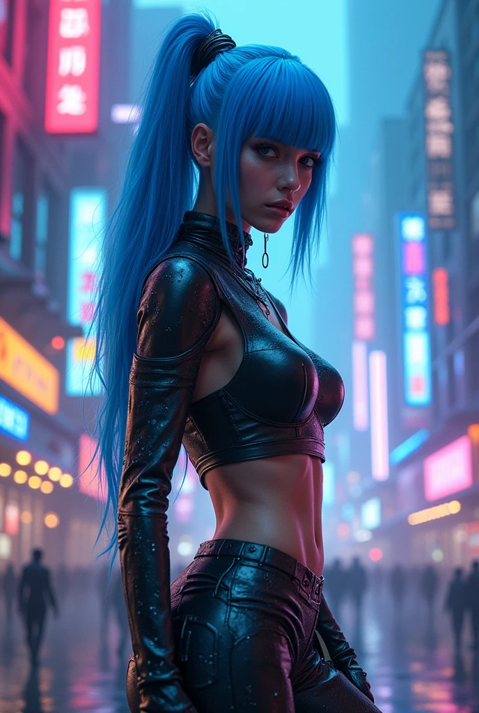 cyber punk style girl, fog in the background, face detailed, corpo sexy