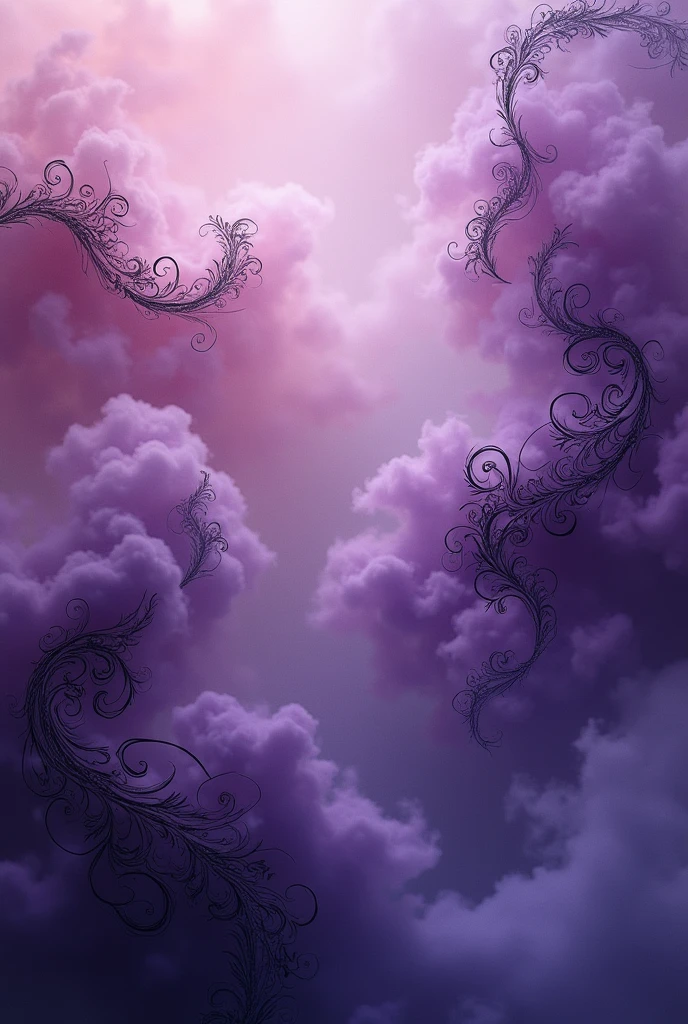 purple smoky mist, forming waves with black arabesque details, suitable for use as a background for another image