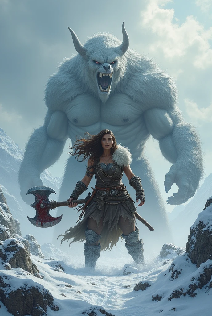 barbarian woman slays monster winter