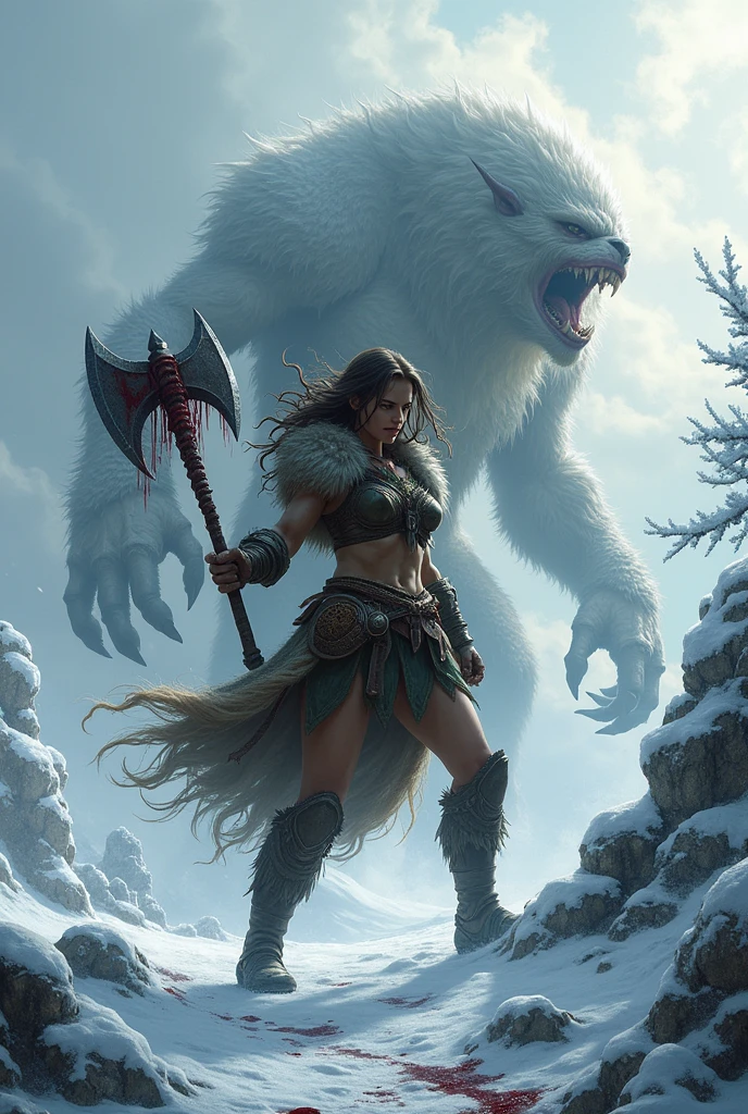 barbarian woman slays monster winter