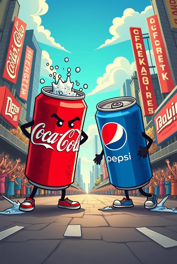 You can make a picture of the cartoon Coca-Cola soda being fought over by the cartoon Pepsi.