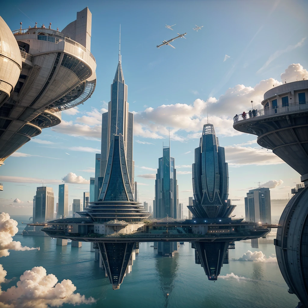 The floating cities of Olymproteus are an astonishing achievement of engineering and design that define life on this giant planet. Let me take you on a journey through these wonders:
*Celestial Architecture:*
The floating cities of Olymproteus do not sit on land, but rather float in the upper layers of the atmosphere. They are built on light and resistant structures that allow them to stay in the air.
The buildings are sleek and aerodynamic, designed to withstand winds and changing atmospheric conditions. Their shapes vary from transparent spheres to spiral towers.
*Hermite Propulsion:*
The key to the flotation of these cities is the use of the mineral Hermite. The ships and buildings are equipped with Hermite generators that create antigravity fields.
These fields keep cities in suspension, allowing them to move freely through the atmosphere. Floating cities can ascend, descend and move horizontally as needed.
*Transport Networks:*
The cities are connected by Hermite transport networks. These floating routes allow citizens to travel from one city to another without problems.
Personal ships, similar to elegant airships, take to the skies, ferrying people from one district to another. Some cities even have high-speed lanes for intercity transportation.
*Panoramic Views:*
Imagine walking through floating streets with transparent glass floors. From there, you can see clouds, oceans, and mountains for miles around.
The panoramic views are stunning, and the inhabitants of Olymproteus enjoy sunrises and sunsets that look like living paintings.
*Cultural and Scientific Centers:*
Each floating city has its own character and specialization. Some are scientific research centers, while others are dedicated to arts and culture.
Floating theaters, astronomical observatories, and libraries in the clouds are common. Scientists, artists and philosophers meet to exchange ideas and knowledge.
*Sustainability and Balance:*
Despite their ethereal appearance, floating