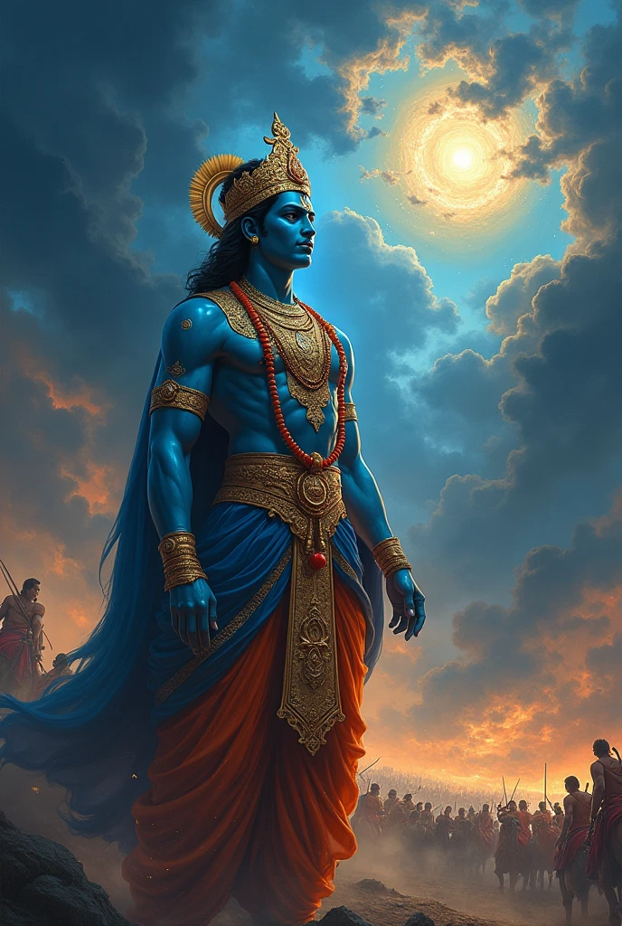Shree krishan name'lord , danger background ,mahabhart , planet flying ,dark