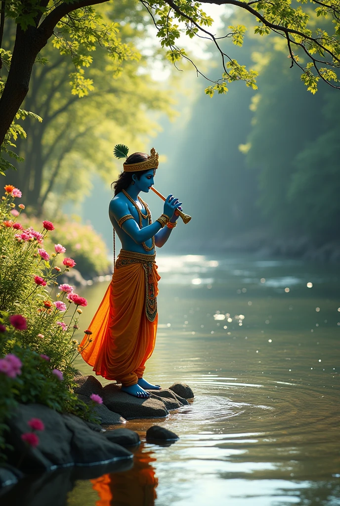 Shree krishan name's lord , near river ,  Radha sang