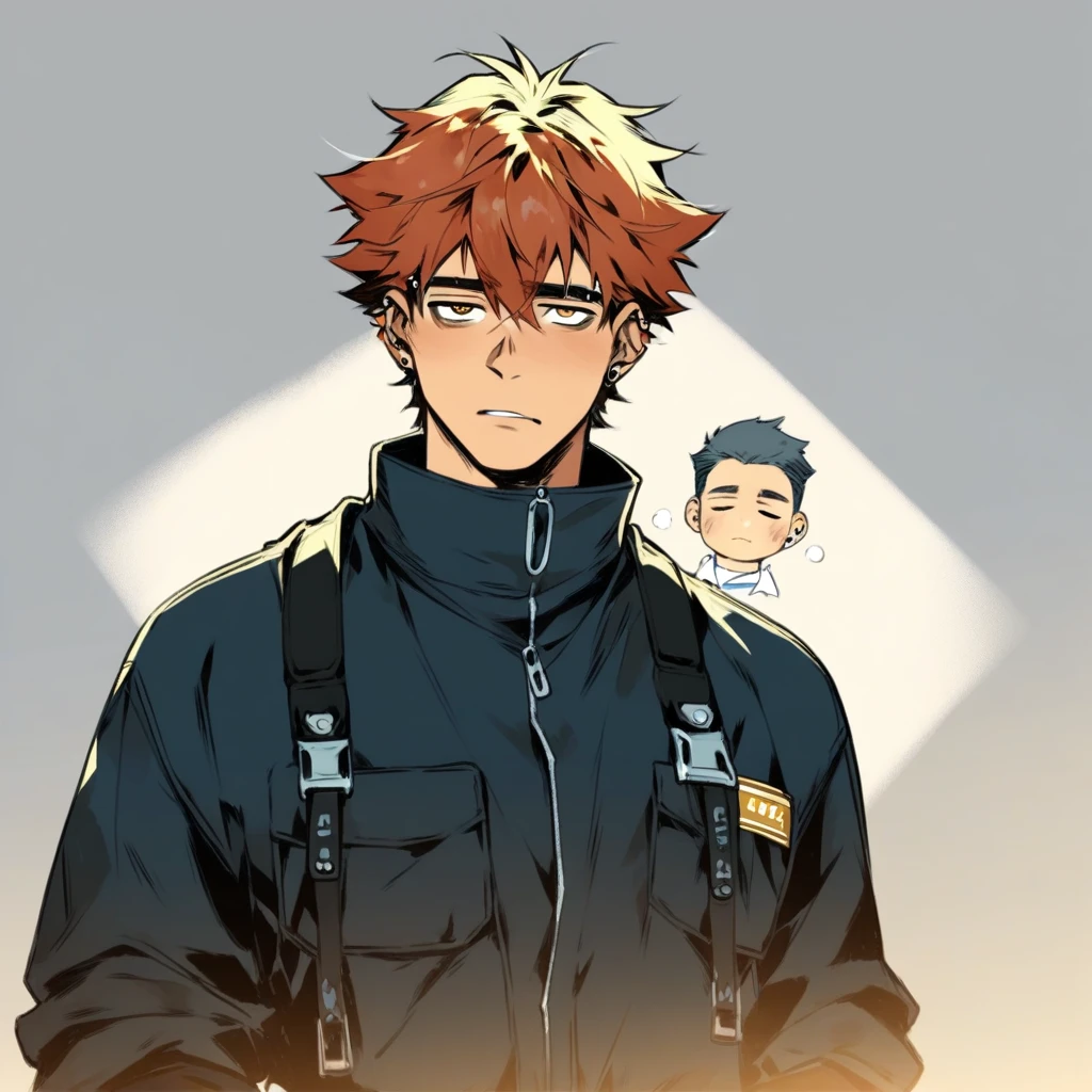 score_9, score_8_up, score_7_up, score_6_up, rating explicit, focus male, source anime, man, Humanoid, mechanic suit, robot boy, messy hair, hard look, dark eyeliner, gothic style, stylish, tired expression, dingy, piercing, jewelry, cowboy shot