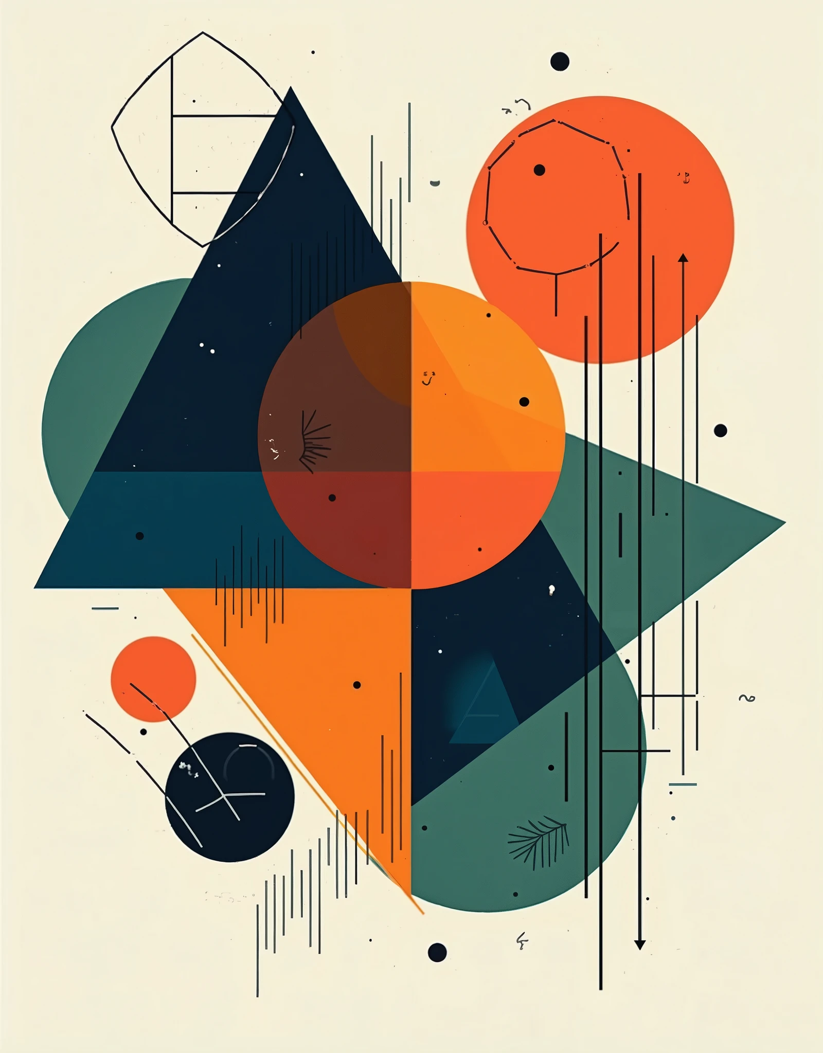 an image to print on a t-shirt, only with geometric themes, minimalist, abstracts, with vibrant colors, that is impactful and has a modern look, clean, futuristic and elegant. Must not contain transparencies, no gradients