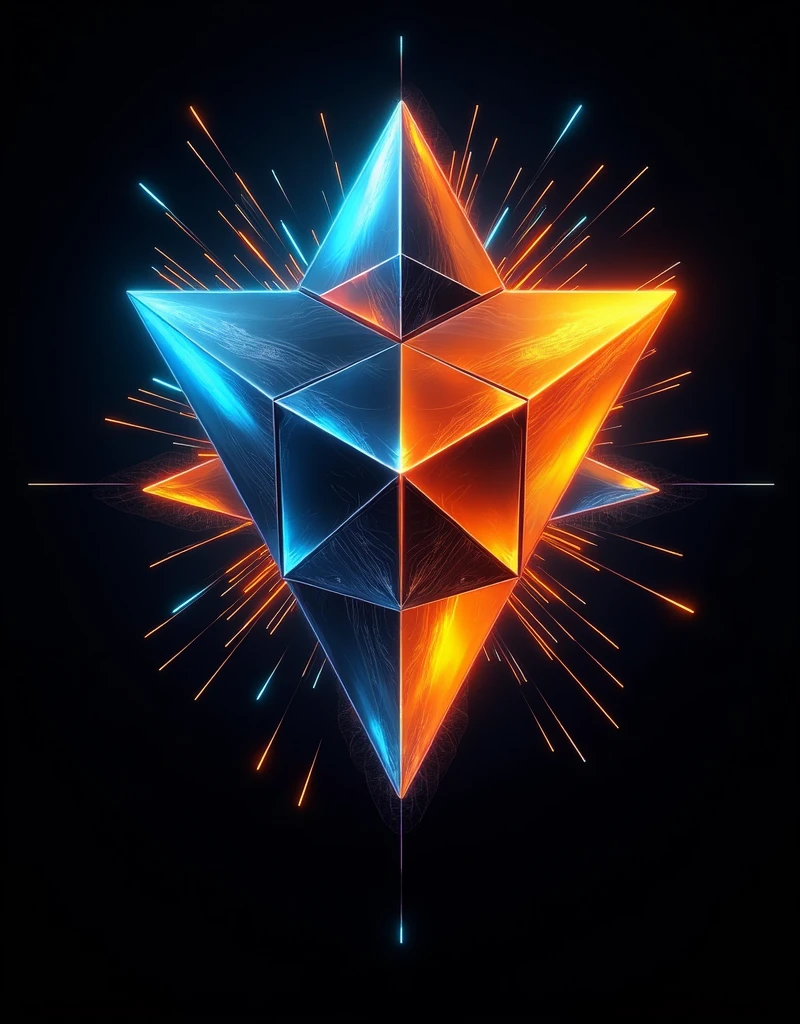 a 3d image to print on a t-shirt, only with geometric themes, minimalist, abstracts, with vibrant colors, that is impactful and has a modern look, clean, futuristic and elegant. Must not contain transparencies, no gradients