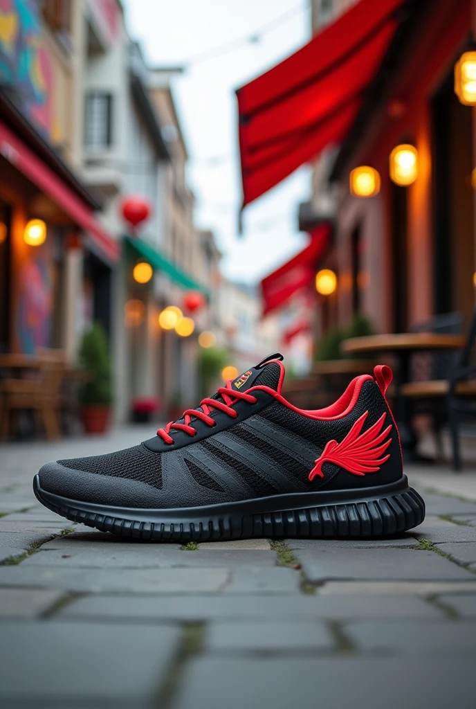 Create a casual sneaker with the logo being a special edition red phoenix