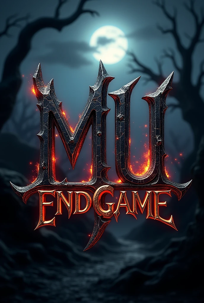 Create a logo with the name MU ENDGAME of mmorpg of mu online where there are wars and survivals in a totally dark world fighting for victory