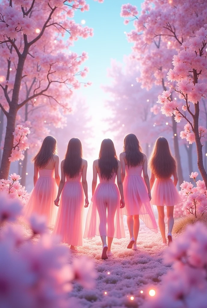 A cover that says [lucky] Featuring Korean group ILLIT&#39;s concept of 5 teenage girls in an unreal view of nature with pink and purple tones

