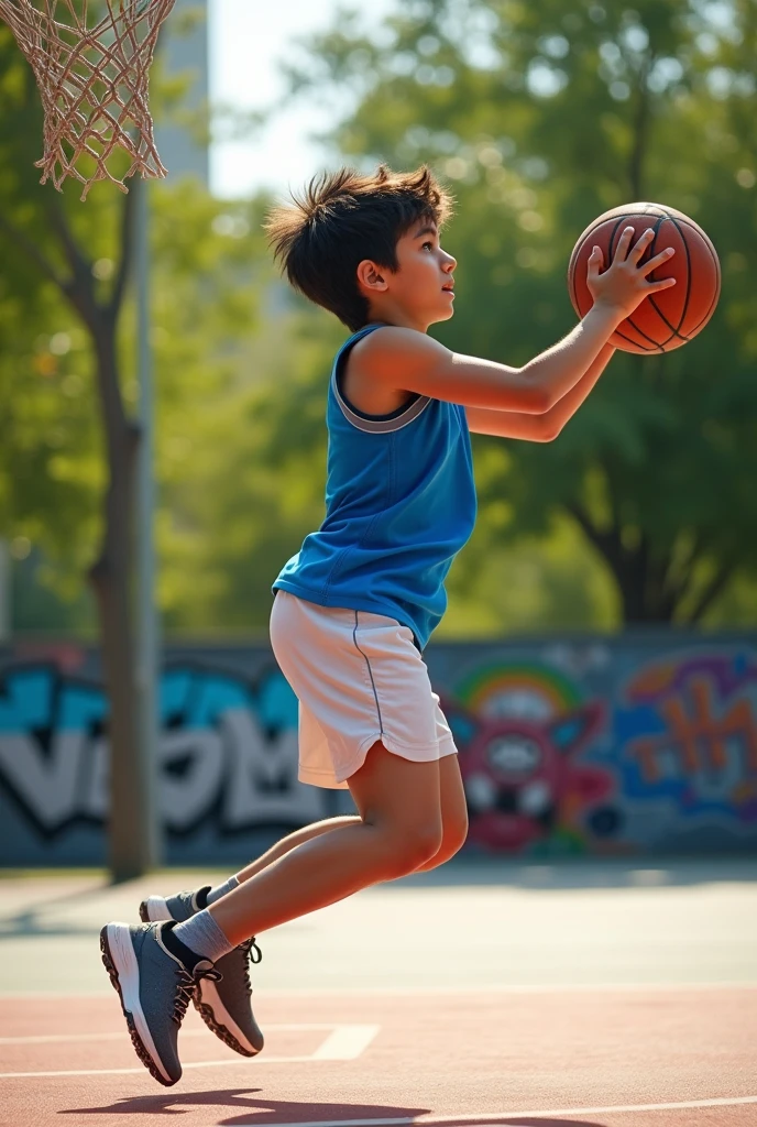 ultra realistic age boy playing basketball