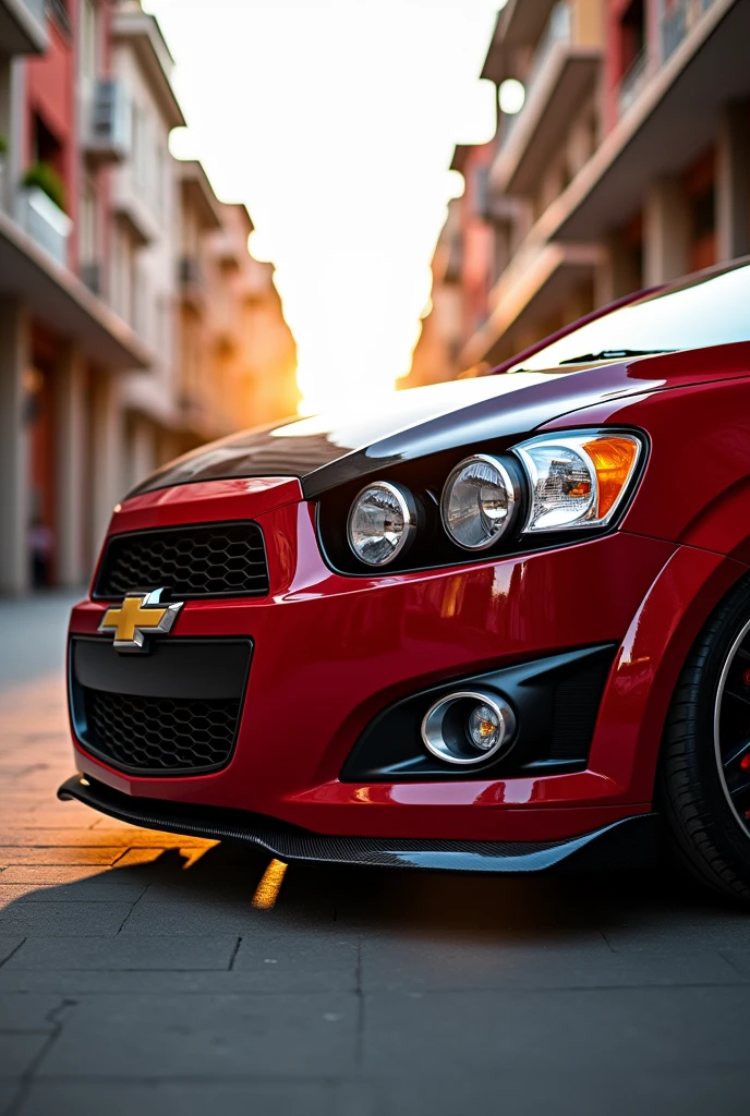 Chevrolet Aveo emotion front tuning in red with black 

