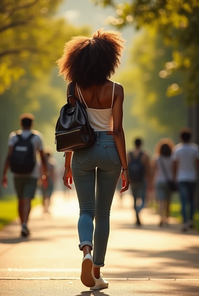 Curly woman going to school sexy backside with backpack by minor amuse