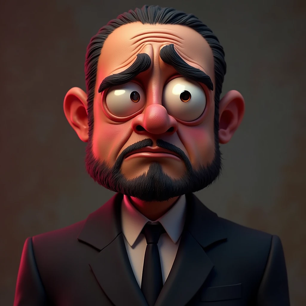 a man with a mafia look on his face, behance, pop surrealism, 3 d epic illustrations, sad emoji, huge-eyed, sad scene