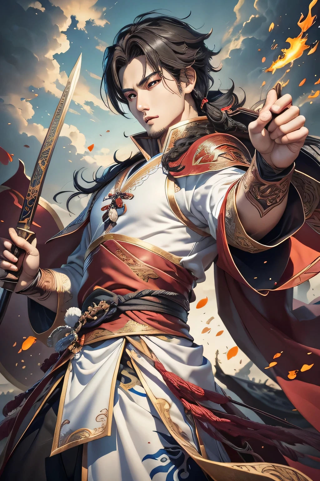 A group of people in Chinese costumes holding swords, heise jinyao, inspired by Guan Daosheng, wuxia, Full body martial arts, 《Genshin Impact》Keqing, author：Yang J, xianxia hero, The handsome guy in Demon Slayer, Anime Cover, zhao yun, from three kingdoms, G Liulian art style