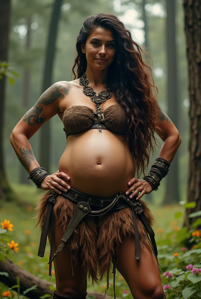 pregnant chubby barbarian woman  victory pose   underwear ass