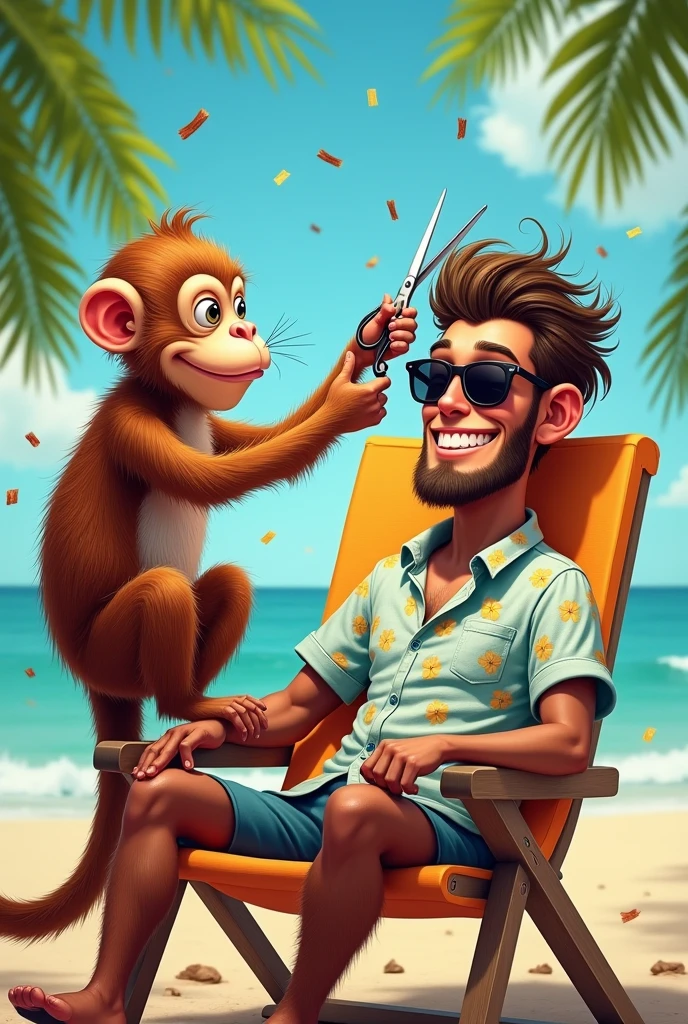 monkey cutting a man&#39;s hair
