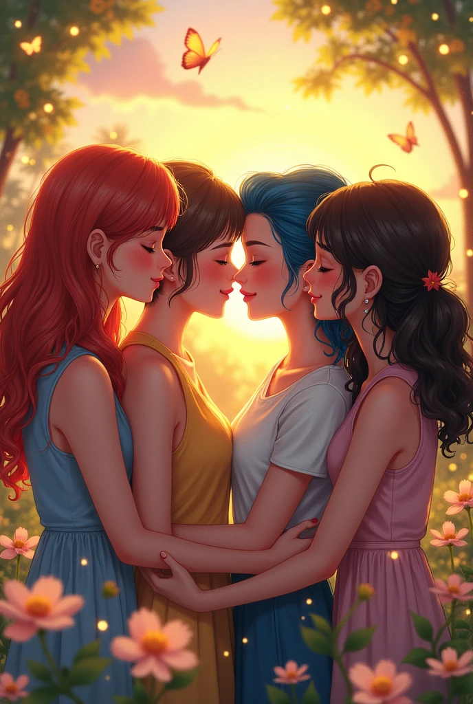 4 girls kissing completely naked