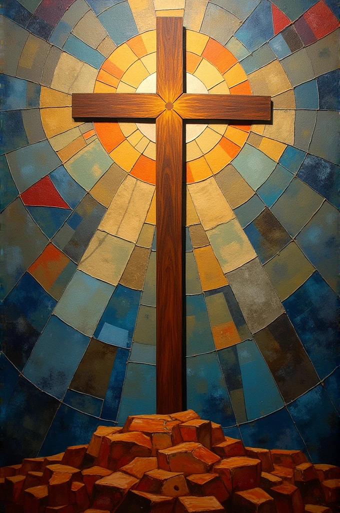 Make a painting, that symbolizes in Christianity on a cross, and that its background is decorated with geometric figures. That it is easy to recreate in real life.