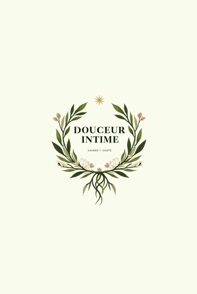 Create a clean and elegant logo for a range of feminine care products based on African plants called DOUCEUR INTIME. The design should incorporate natural elements such as leaves, roots, and symbols of well-being. Use natural, soothing colors to evoke purity, balance and serenity. The logo must reflect the effectiveness of the products in relieving intimate problems, providing natural lubrication, and improving general well-being."