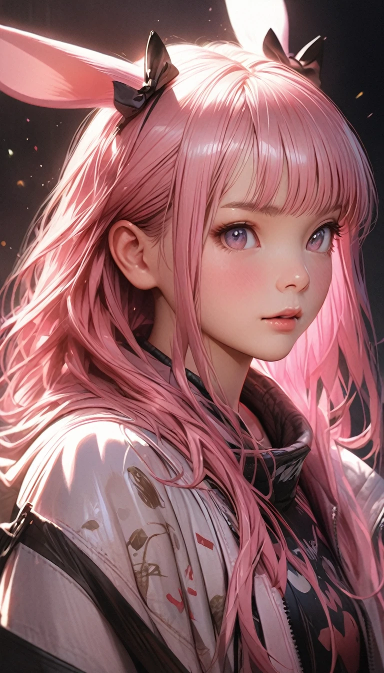 Cute and, Pink Hair, Bunny girl, Ultra-realistic, Detailed lighting, anime, Have