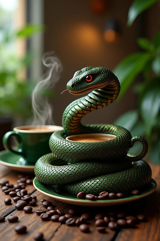 The logo of a coffee shop, with a snake, benevour
