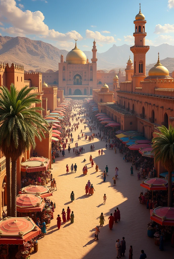 Agrabah city from Aladdin realistic 4k hd overview aerial view