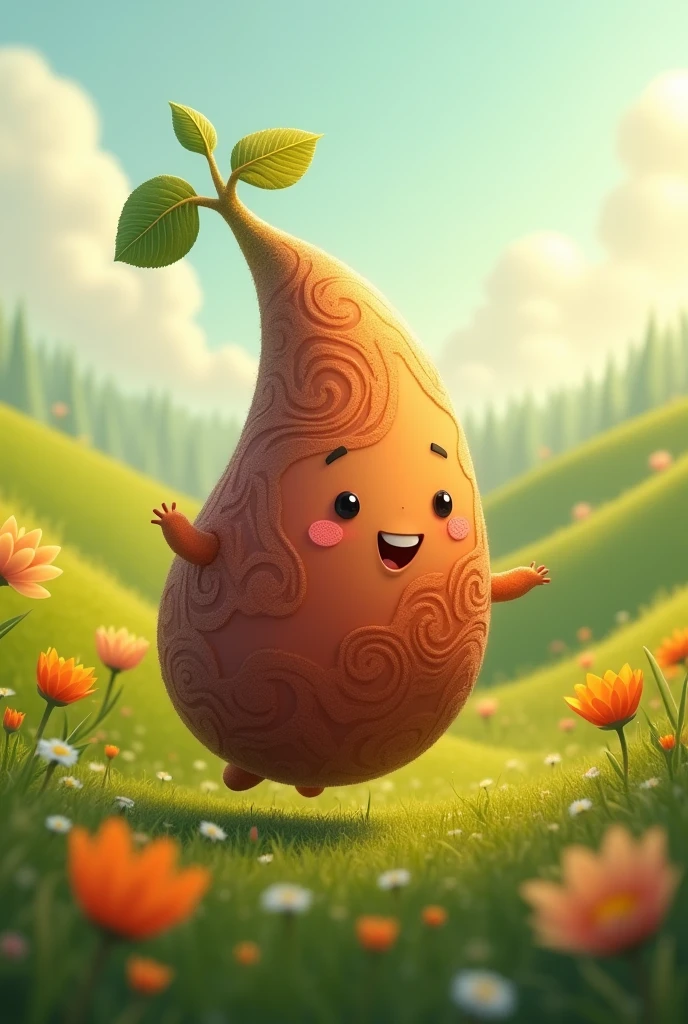 character that is a seed created for kids. its name is zoi. it is marroon and brown and caramel color. and has no gender. longed shape. it is a SEED
